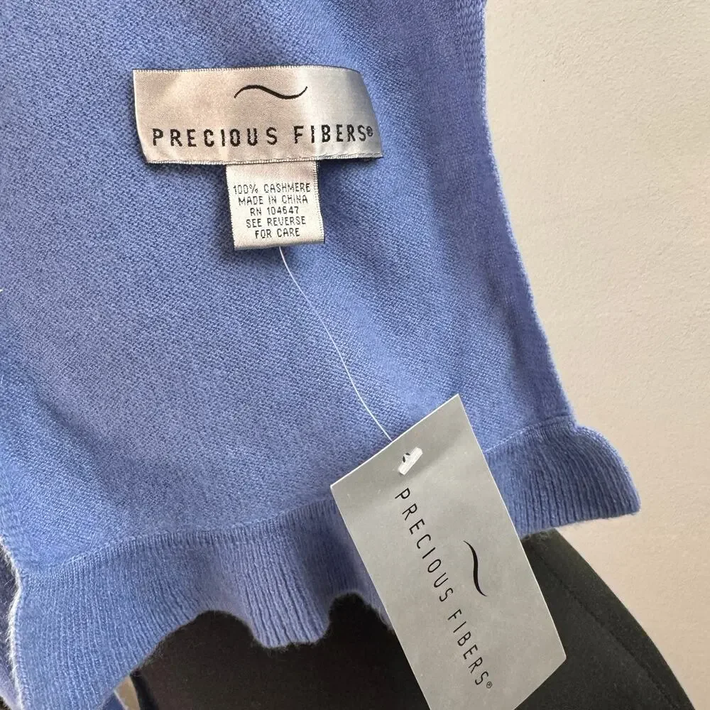 Precious Fibers Blue Gentle Scarf Cashmere Knit Casual Ruffle Around Neck NEW